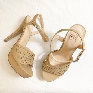 NWOT Delicious Women's Open Toe Laser Cut Out Ankle Strap High Heel